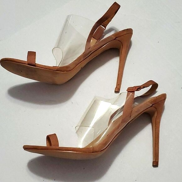 Fashion Nova Nude Toe Strap Clear Slingback Stiletto Heels - Picture 6 of 12